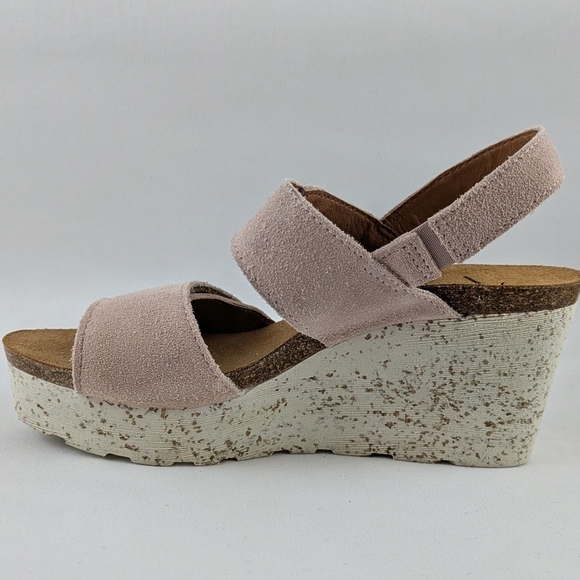 OTBT Peasant Wedge Platform Slingback Sandal Suede Leather Rosetta Blush 8 NWOB - Picture 4 of 13